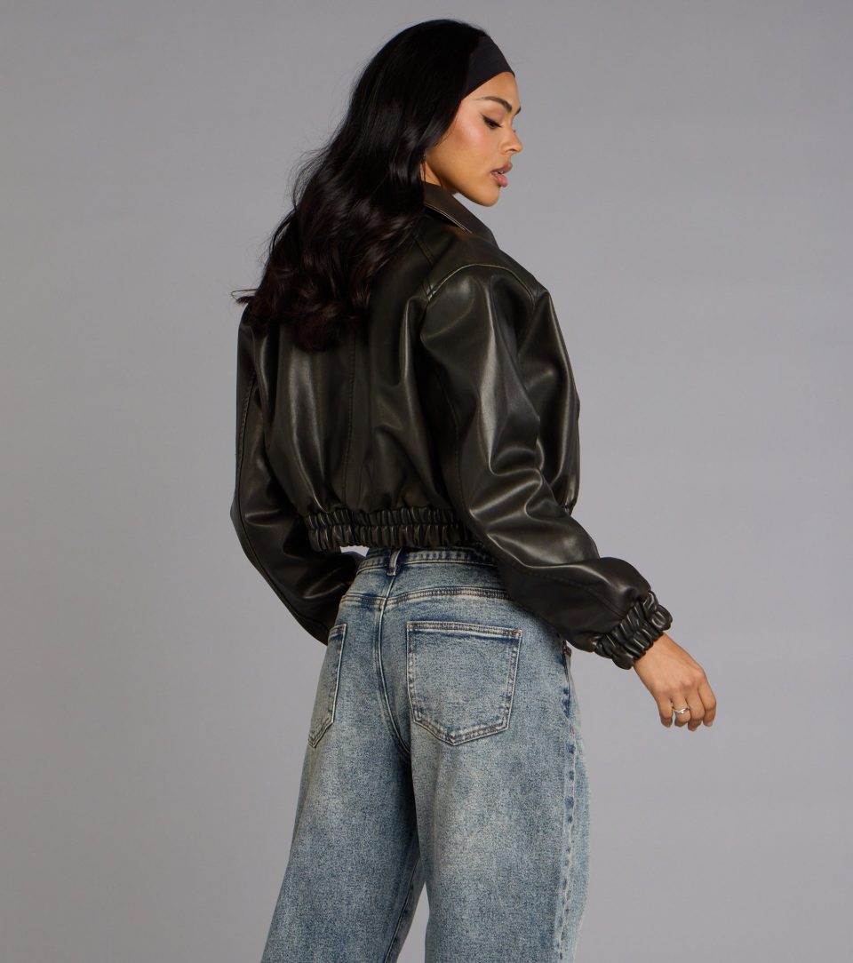 Cool Factor Faux Leather Bomber Jacket