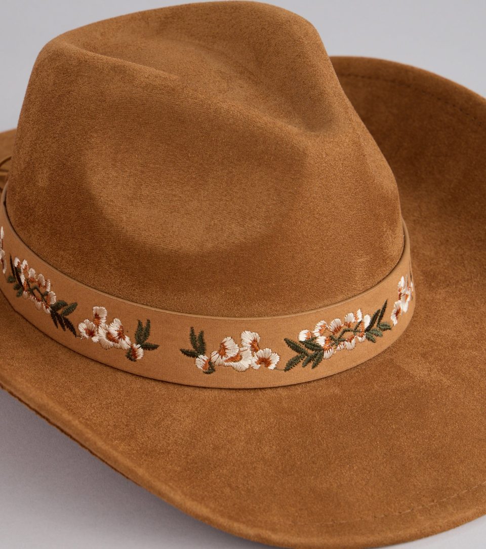 Prairie Petals Faux Suede Cowboy Hat
