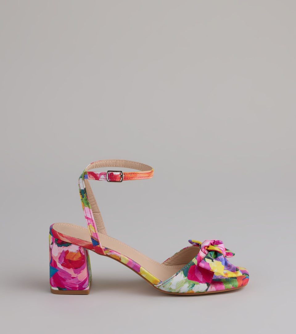 Floral Moment Bow Block Heels